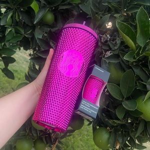Brand new Pink Chrome Studded Venti Starbucks Cup and matching keychain